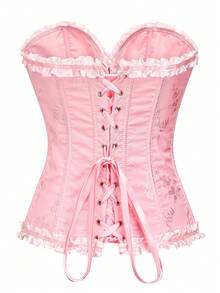 女士提花露背系带紧身胸衣短款上衣，适合新年派对、情人节、节日、紧身胸衣上衣、毕业典礼