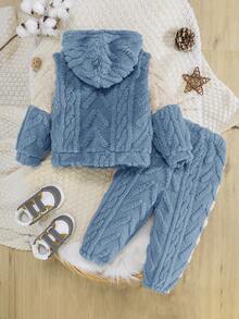 SHEIN Đứa bé trai Thêu Chữ Hai âm Áo Hoodie & Quần - Nhiều màu - Xem 2