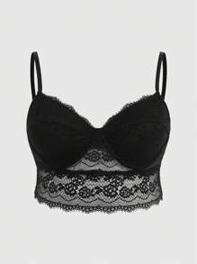 ROMWE Goth Plus Lace Underwire Bra - Black - View 1