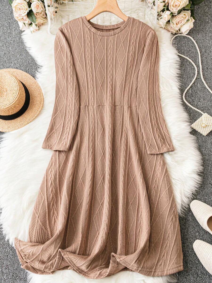 EMERY ROSE Talla grande Vestido línea A unicolor - Albaricoque - Ver 1