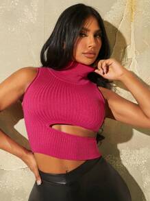 SHEIN SXY Cắt ra Áo đan Crop - Màu Hồng Tươi - Xem 5