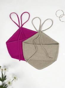 SHEIN VCAY 2入組後綁帶吊脖針織上衣 - 彩色 - 查看 2