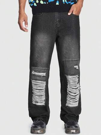 Street Life Hombres Jeans de pierna recta desgarro