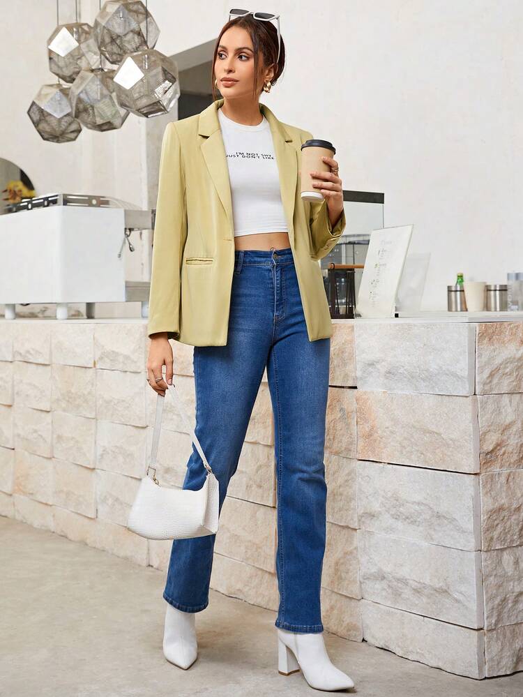 Lapel Collar Buttoned Strap Back Blazer
