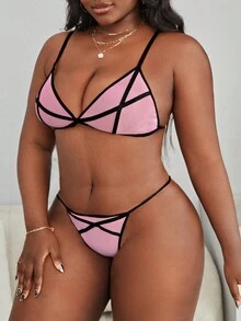 Classic Sexy Plus Contrast Binding Lingerie Set - Multicolor - View 4