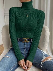 Chiquease Turtleneck Cable Knit Turtleneck Sweater - Dark Green - View 1