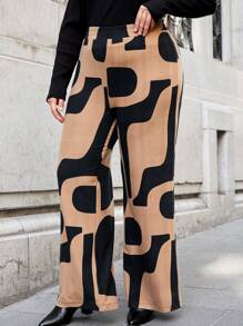 RueChic Plus Graphic Print Wide Leg Pants - Multicolor - View 2