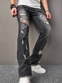 Manfinity Nam Rách Frayed Quần jean ôm - Xám - Xem 8