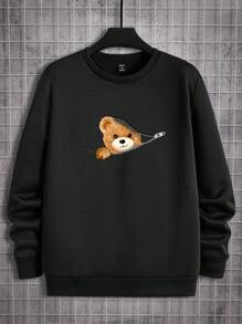 GENTILAND Men Plus Bear Print Sweatshirt - Black - View 3