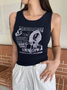 DAZY Khẩu hiệu & Hình ảnh Crop Tank Top - Màu xanh hải quân - Xem 4