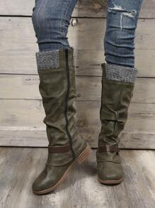 Women's Knee-High Tight Knit Low Heel Riding Boots , Match With Cardigan - Army Green - View 6
