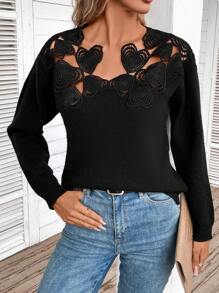 Chiquease Chèn ren Guipure Thả vai Áo len - màu đen - Xem 4