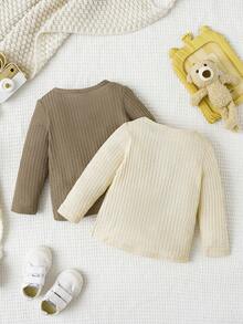 Baby Girl 2pcs Half Button Waffle Knit Tee - Multicolor - View 2