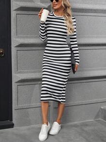 SHEIN LUNE Vestido estilo camiseta con estampado de rayas - Multicolor - Ver 5