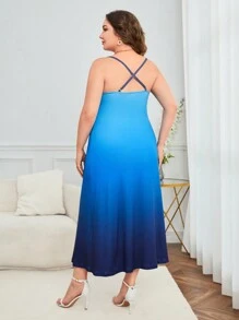 SHEIN Privé 大碼漸變色吊帶洋裝 - 藍色 - 查看 2