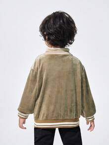 SHEIN Con trai Thêu Chữ Sọc trang trí Thả vai 2 trong1 Áo nỉ - Màu Khaki - Xem 2