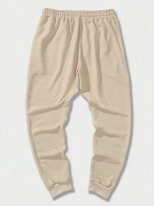 ROMWE MEN Guys Cross & Letter Graphic Drawstring Waist Sweatpants - Khaki - View 2