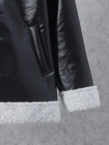 SHEIN Teenager Jungen Mantel aus PU Leder mit Buchstabenaufnäher und Teddyfutter ohne Pullover