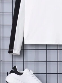 SHEIN Cậu bé Tween Tương phản Đường may bên Áo Tee thể thao & quần leggings - trắng - Xem 6