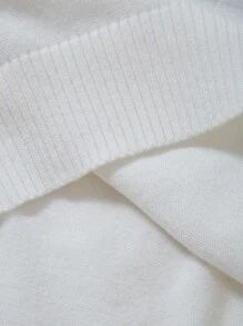 SHEIN EZwear Áo len crop cổ lọ họa tiết chữ - trắng - Xem 7