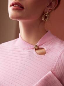 MOTF PREMIUM Suéter de punto ribete con fruncido - Rosa - Ver 4