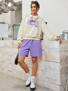 SHEINNeu 字母和卡通圖案落肩袖套頭衫 - 黃色 - 查看 5