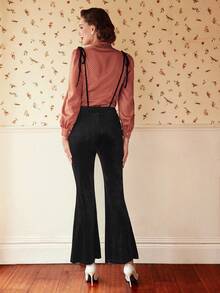 SHEIN DECDS Solid Flare Leg Suspender Pants Without Blouse - Black - View 2