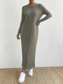 SHEIN Essnce 條紋針織T恤連衣裙不附腰帶 - 軍綠色 - 查看 3