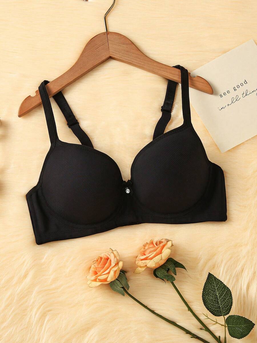 Sujetador unicolor con aro - Negro - Ver 1