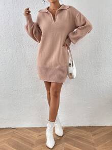 SHEIN Essnce Vestido de punto de hombros caídos tejido de canalé - Rosa vieja - Ver 6