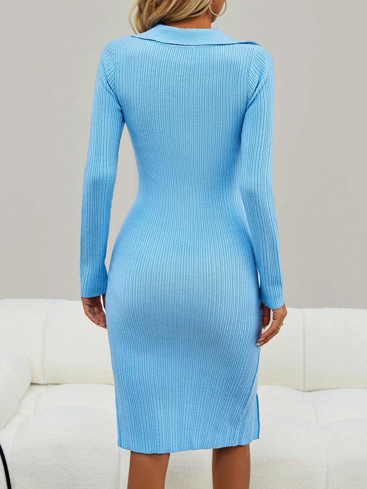 Solid Split Thigh Ribbed Knit Bodycon Sweater Dress Fall Cloth For Women