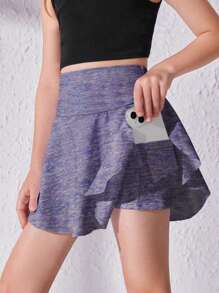 SHEIN Tween Girl Phone Pocket Detail Ruffle Hem Active Skirt - Purple - View 1