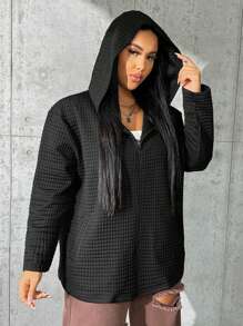 SHEIN EZwear Plus Drop Shoulder Hooded Jacket - Black - View 1