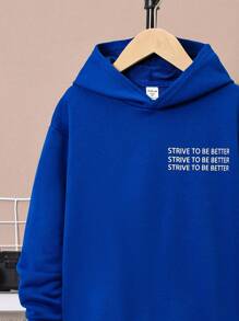 SHEIN Tween Boy Slogan Graphic Thermal Lined Hoodie & Sweatpants - Blue and White - View 5