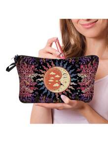 1pc European And American Red Sun Cosmetic Bag Hand Holding Storage Slouchy Portable Toiletry Bag Makeup Bag For Women Girls Storage Makeup Organizer Makeup Case,Gifts For Women,Christmas Gifts,Gift Ideas For Women,Pouch,Makeup Pouch,Travel Essential - Black - View 3