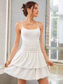 SHEINNeu 木耳邊露背交叉吊帶洋裝 - 白色 - 查看 5