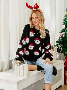 Women Sweaters Hari Natal Casual - Hitam - View 5