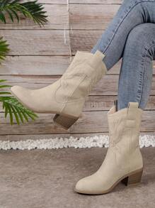 Fall/Winter 2025 Women's Vintage Fashionable Western Style Embroidered Cowboy Boots - Beige - View 8