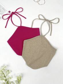 SHEIN VCAY 2入組後綁帶吊脖針織上衣 - 彩色 - 查看 1