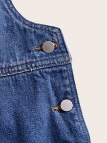 SHEIN MOD Contrast Teddy Trim Pocket Front Denim Overall Dress - Dark Wash - View 4