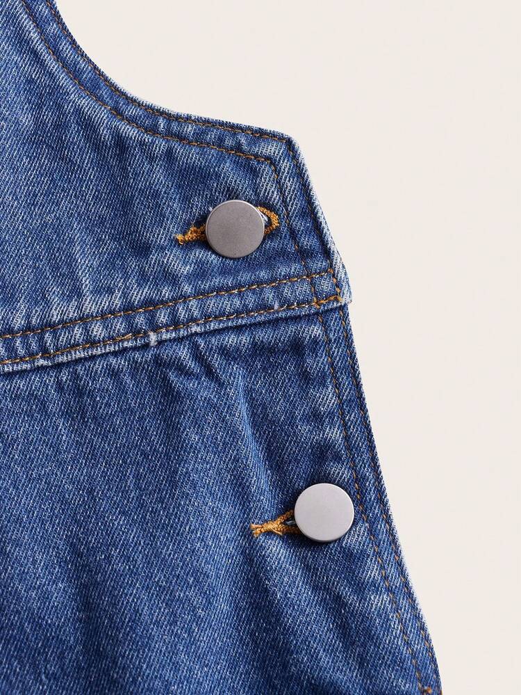 Contrast Teddy Trim Pocket Front Denim Overall Dress