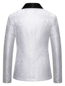 男士拼接面青果領提花單釦西裝外套 - 白色 - 查看 2