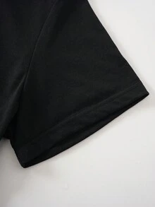 SHEIN EZwear Talla grande Camiseta calabaza & con estampado de letra - Negro - Ver 4