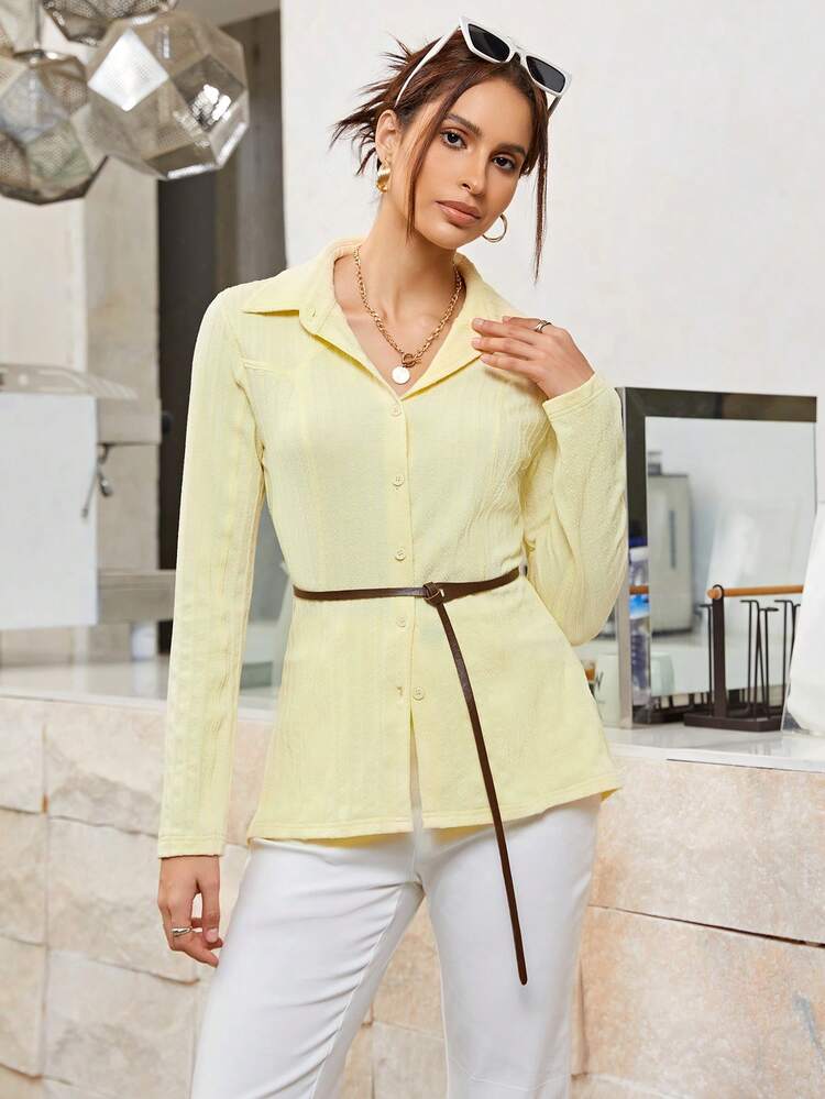 Solid Button Front Tee Without Belt