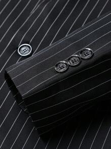 Manfinity Mode 男士細條紋印花單排釦西裝外套&西裝褲 - 黑色 - 查看 5