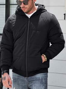 Manfinity Homme Men's Plus Size Loose Fit Zip Up Hooded Padded Coat - Black - View 3