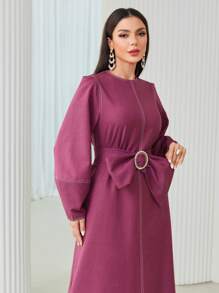 Modelyn Lantern Sleeve Belted Dress - Coral Pink - View 5