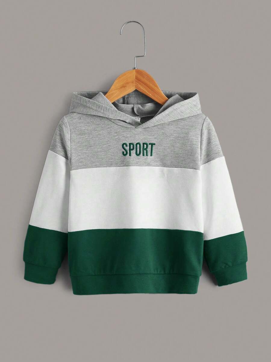 SHEIN Young Boy Letter Embroidery Colorblock Hoodie - Multicolor - View 1