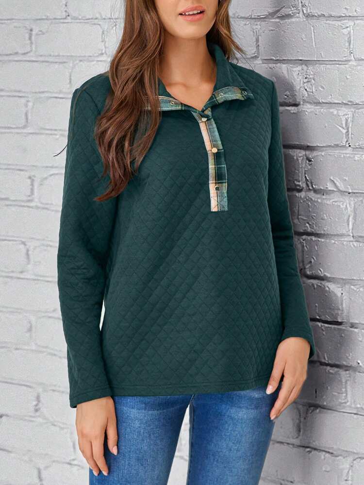 Contrast Plaid Panel Button Front Tee