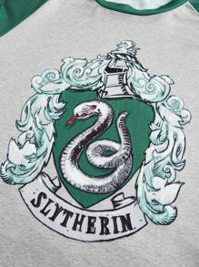 Harry Potter | ROMWE 女士字母和蛇印花上衣和格紋長褲睡衣套裝